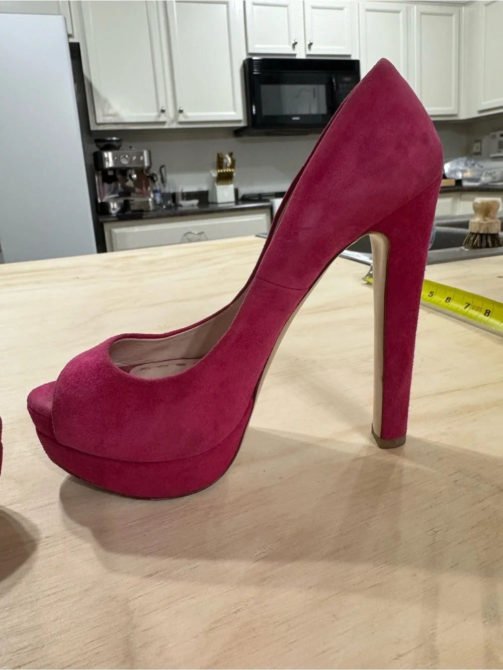 Miu Miu Hot Pink Suede Peep-Toe Platform Pumps